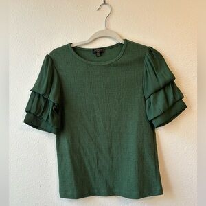 Anthropologie Green Ruffled Blouse